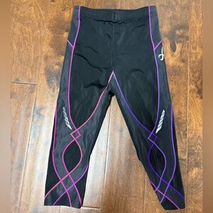 CW-X Black Leggings with Purple and Pink Accent Lines